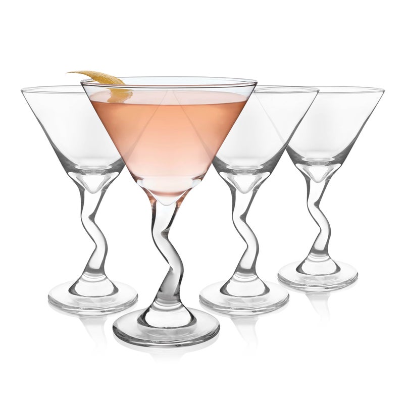 Libbey Z- Stem Martini Glasses Set of 4, Quirky, Twisted Martini Cup Set, Tall Cocktail Glasses Set for Bachelorette, Housewarming, Parties and More - Image 1